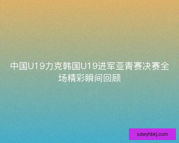 中国U19力克韩国U19进军亚青赛决赛全场精彩瞬间回顾